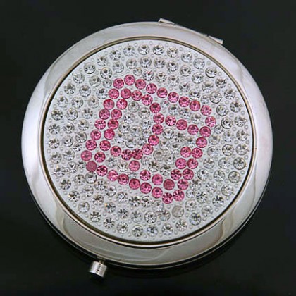 Compact Mirror - 12 PCS - Clear Crystal W/Pink "DC" - MR-JC1